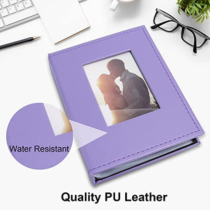 Vienrose Small Photo Album 4x6 Holds 52 Photos, 2 Pack Mini Leather Photo Album with Cover Window, Acid-Free Baby Picture Album for Wedding, Family, Travel & Gift Keepsake, Purple - color: Light Purple, size: 26 Pockets