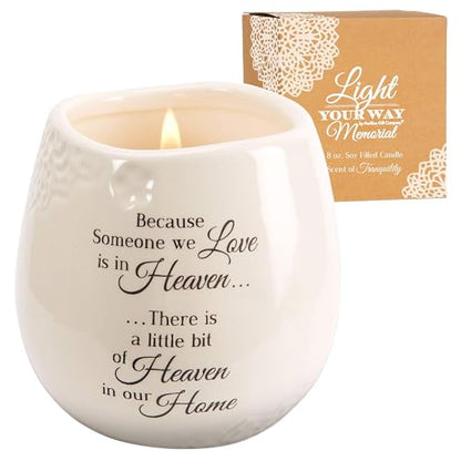 Pavilion 'in Memory, A Bit of Heaven' Ceramic Candle Gift Set - White Soy Candle and 'Light Your Way' Memorial Mother Candle