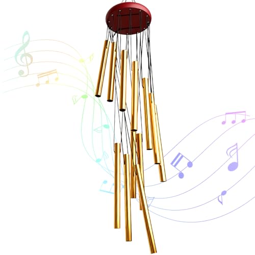 Outdoor Wind Chimes for Outside with 12 Aluminum Tubes for Garden Patio Balcony and Home Decor (Golden) - color: Golden