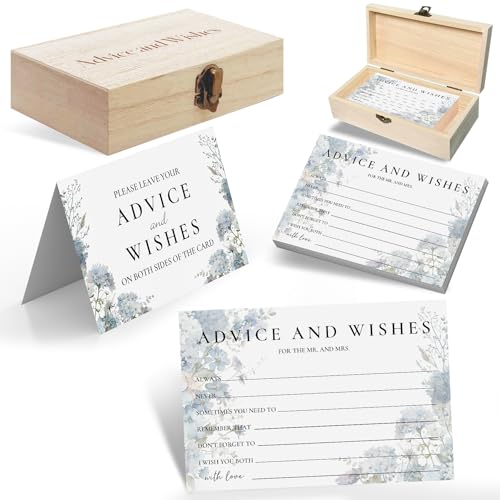 Advice and Wishes for Mr and Mrs - 60 Floral Wedding Messages with Storage Box - Romantic Marriage Well Wishes Set for Bridal Shower and Guest Book Alternative - color: BLUE FLORAL
