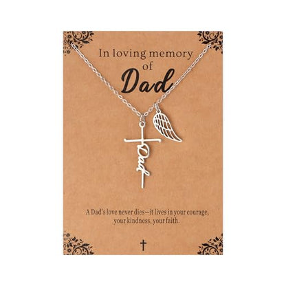 Lcherry Cremation Cross Necklace for Women - Angel Wing Faith Cross Necklace Memorial Gifts Religious Jewelry for Women - style: Dad