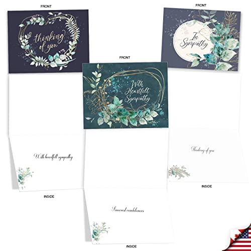 The Best Card Company 20 Assorted Sympathy Notecards Boxed Set 4 x 5.12 Inch with Envelopes (10 Designs, 2 Each) Greenery Grieving AM10322SMG-B2x10 - style: Greenery Grieving