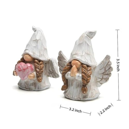 Hodao Angel Gnomes Figurines Set of 2, Handcrafted Wood-Like Resin Guardian Angel Statues with Heart & Prayer, Lucky Home Decor for Shelf, Tiered Tray, Christmas for Mom Grandma Friends