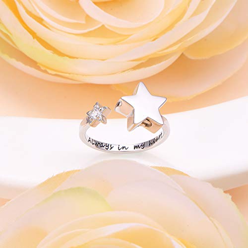 S925 Sterling Silver Star Cremation Urn Ring Always In My Heart Memorial Ashes Keepsakes Adjustable Open Thumb Finger Ring Memorial Day Jewelry for Women