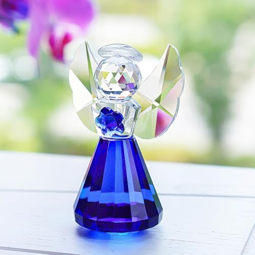 3.5'' Blue Crystal Guardian Angel Figurine,Glass Christmas Angel Ornaments | Crystal Angel Statue Christmas Birthday Gifts for Women, Art Collectible Figurines for Home Table Shelf Decor - style: Blue Angel