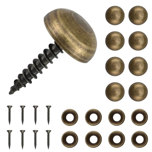 Brass Decorative Screws with Caps, 8 Pack Antique Bronze, 15mm Cap Diameter | Self Tapping Screws and Decoration Covers Kit for Mirror, Picture, Wooden Box, Placard, Shutter, Furniture Repairing - size: 15 MM