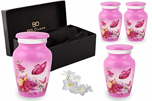 BOLD & DIVINE Butterfly Theme Cremation Urns | Decorative Urns for Human Ashes of Female & Male, Urns for Ashes, Funeral Urns (Pink, Small_Set of 4) - color: Pink, size: Small (Set of 4)