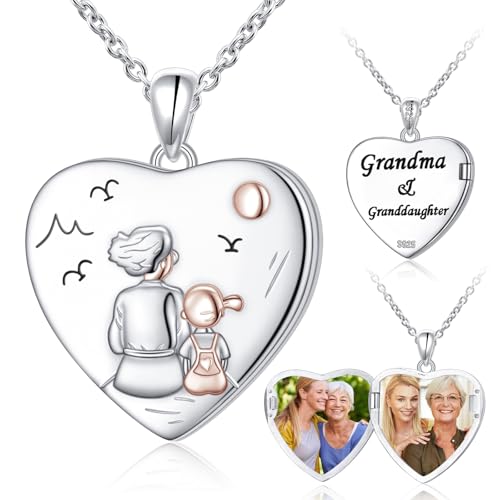 DAOCHONG Heart Locket Necklace Photo Memory Jewelry for Women | Sterling Silver Cremation Pendant | Holds 2 Photos | Keepsake for Women Mom Grandma Daughter | Memorial for Loved Ones & Pets