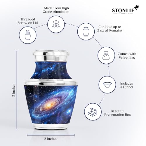 Deep Cosmos Keepsake Cremation Urn for Human Ashes – Small Aluminum Memorial Burial Urn for Men & Women, Decorative Display - size: Small Keepsake