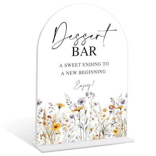 Wedding Signs for Ceremony and Reception, Boho Floral Acrylic Dessert Bar Sign, Wedding Signage with Stand, Bridal Shower Table Centerpieces, Supplies for Engagement Reception and Event Party, 25 - color: Dessert Bar Sign, 25