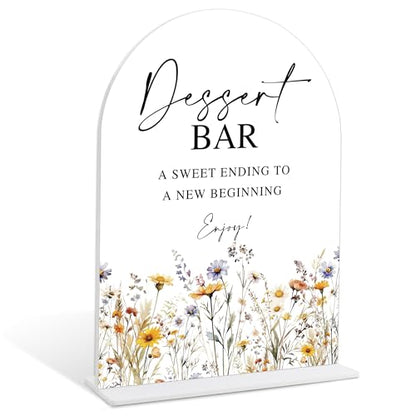 Wedding Signs for Ceremony and Reception, Boho Floral Acrylic Dessert Bar Sign, Wedding Signage with Stand, Bridal Shower Table Centerpieces, Supplies for Engagement Reception and Event Party, 25 - color: Dessert Bar Sign, 25