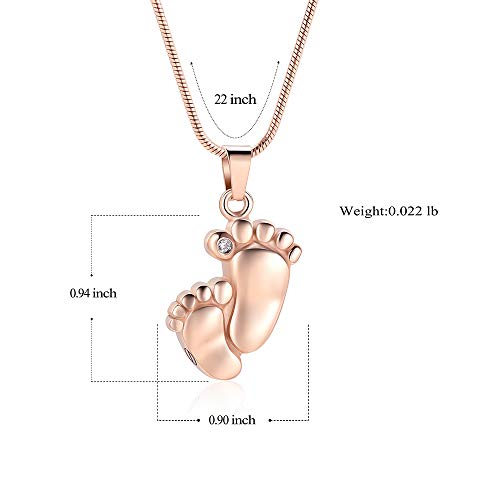 Imrsanl Footprint Cremation Urn Pendant Necklace for Ashes Stainless Steel Mini Urns Jewelry to Holder Ashes Baby Foot Memorial Keepsake - color: Rose Gold
