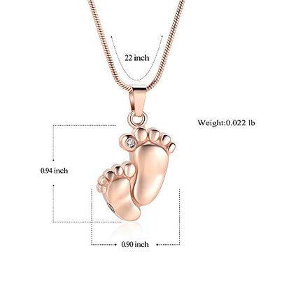 Imrsanl Footprint Cremation Urn Pendant Necklace for Ashes Stainless Steel Mini Urns Jewelry to Holder Ashes Baby Foot Memorial Keepsake - color: Rose Gold
