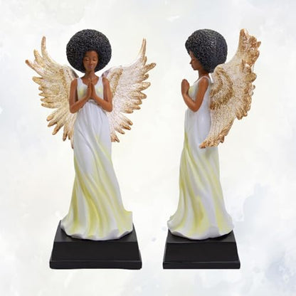 African American Expressions Golden Angel Figurine – Black Angel Home Décor Resin Statue, Thoughtful Spiritual Collectible – Christian Gift for Mom - style: Golden Angel