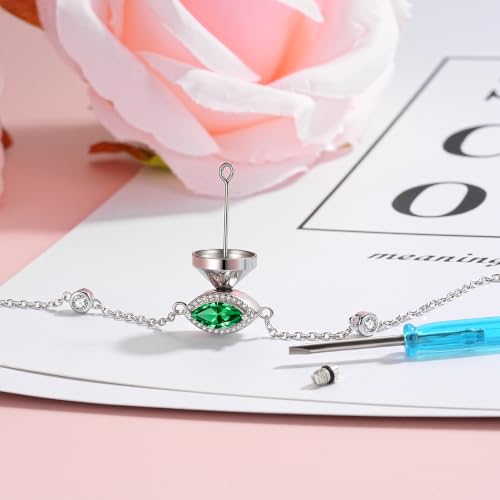 Urn Bracelet for Ashes for Women 925 Sterling Silver - Cremation Paved Oval Cubic Zircon/Opal/Moonstone/Infinity/Heart Rose Flower/Butterfly Memorial Jewelry Keepsake Locket Gifts - style: May-Emerald