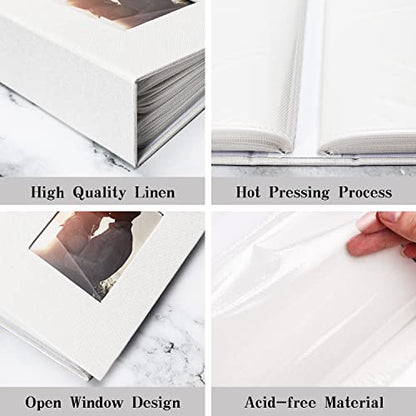 Vienrose 4x6 Photo Album,100 Pockets,Linen Cover with Window,White | Cover Window, Acid Free Pages, Linen Hardcover, Baby Wedding Family Photos - color: White, size: 100 Pocket