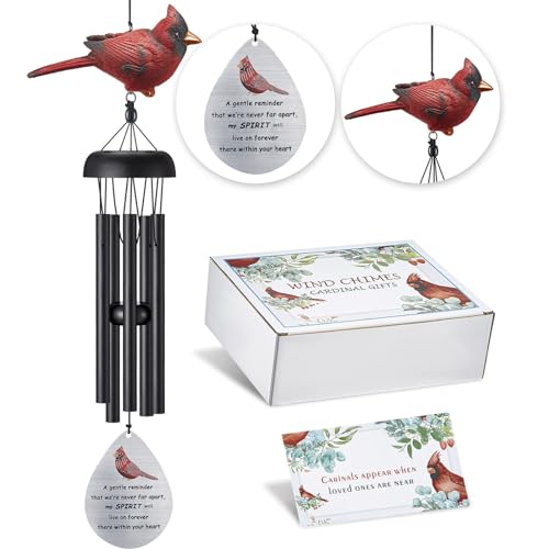 Cardinal Memorial Wind Chimes for Outside, Sympathy Gifts for Loss of Loved One, Ideal Funeral Bereavement Gifts for Loss of Mom and Dad