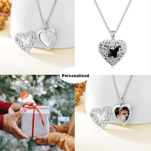 Dorunmo Personalized Locket Necklace 925 Sterling Silver that Holds Pictures Butterfly Birthstone Photo Heart Locket Custom Jewelry Congratulations New Beginnings New Job Gifts for Women - color: Butterfly Black, style: Personalized Photo + Text