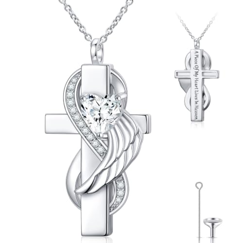 Yearace Urn Necklace for Ashes Sterling Silver Filigree Locket Necklace that Holds Pictures Heart Keepsake Memorial Necklace Cremation Jewelry for Ashes for Women Men - style: Cross Urn Necklace