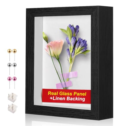 5x7 Small Shadow Box Frame with Shatterproof Clear Glass & Pins - color: Black+foam Back+foam Packaging, size: 5x7