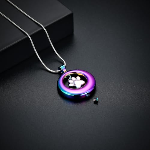 Dog Paws Cremation Jewelry Pet/Cat/Dog Paws Urn Necklaces for Ashes Stainless Steel Pet Ashes Holder Memorial Keepsakes Locket Pendant Jewelry for Men Women - color: Rainbow