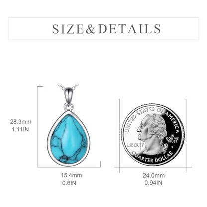 CRMAD Larimar/Opal/Lapis Lazuli/Tourmaline/Malachite/Labradorite/Turquoise/Onyx/Rose Quartz/Amber/Peridot Necklace for Women 925 Sterling Silver Teardrop Pendant Jewelry Gifts - color: Turquoise