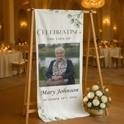 Personalized Celebrating The Life Of Welcome Sign, Funeral Fabric Banner #4 - color: Design 4
