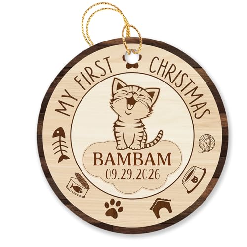 Personalized My First Christmas Ornament Gift for Mom Dad Kid Christmas 2026, Customized Name Dated Keepsake Pet Cat Xmas Ornament, Baby Cat's First Christmas Ornament, 1st Xmas Cat Ornament Gift - color: My Cat First Christmas Ornament