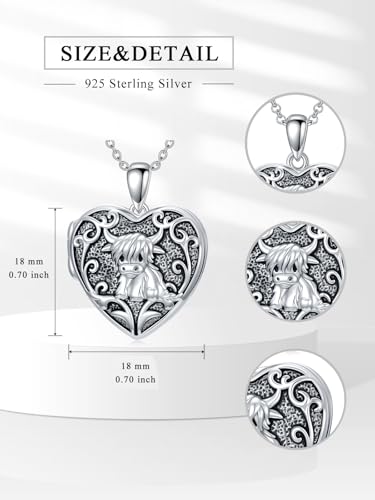 Personalized Heart Locket Necklace That Holds Pictures 925 Sterling Silver Custom Photo Lockets Necklaces Jewelry Gifts for Family Women Lover - color: Highland cow, style: Locket Only