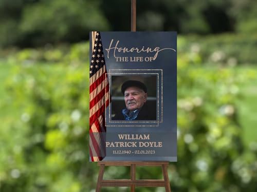 Large American Flag Funeral Welcome Sign, Celebration of Life Welcome Sign, in Loving Memory Sign, Celebration of Life, Celebration of Life Sign, Memorial Sign with Photo,Funeral Welcome Signs &5 - color: Version #17