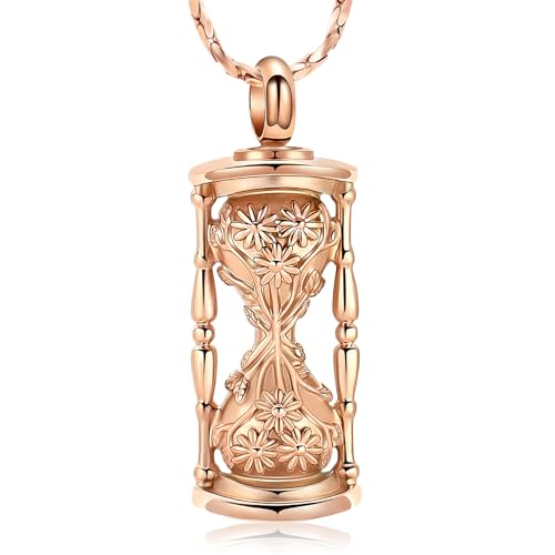 Imrsanl Cremation Jewelry for Ashes Flower Hourglass Urn Necklace for Women Ashes Holder Memorial Pendant Loved Ones Funeral Keepsake - color: Rose Gold