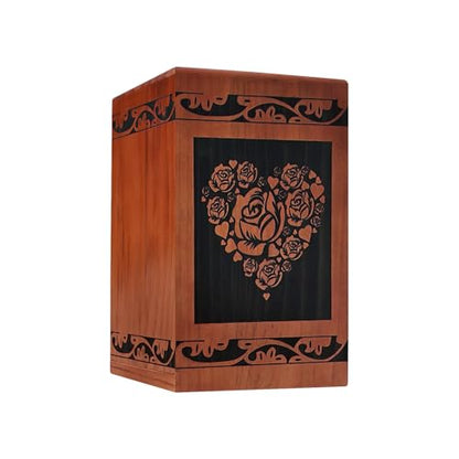 Wooden Cremation Urn for Human Ashes,Wooden Carved Rugosa Rose Cremation Urns,Holds 250 Cubic Inches,Cat and Dog Pet Urns,Decorative Funeral Urn Box and Casket
