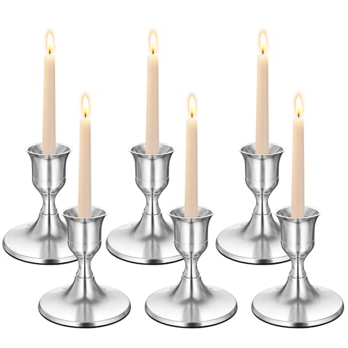 Silver Wine Glass Metal Candlestick Holders -Vintage Modern Metal Taper Candle Holders, Decorative Centerpiece for Table Mantel, Wedding Kitchen Home Decor, Wedding Gift,6Pcs - color: Silver, size: 6Pcs