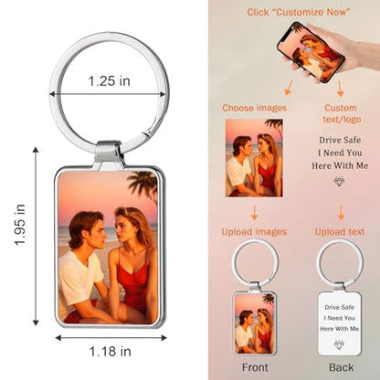 Personalized Custom Keychain with Picture - Turnable Double Sided Colorful Photo Key chains Memorial Gifts for Family Lover - color: Tw - Rectangle - Silver