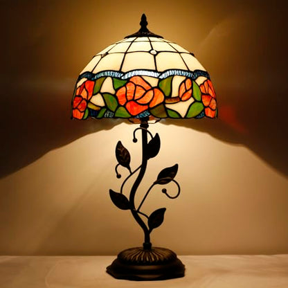 Tiffany Lamp Rose Flower Style Stained Glass Table Lamp - color: Rose Flower