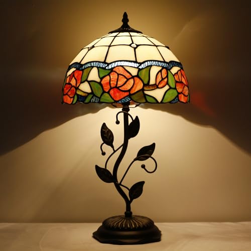 Tiffany Lamp Rose Flower Style Stained Glass Table Lamp - color: Rose Flower