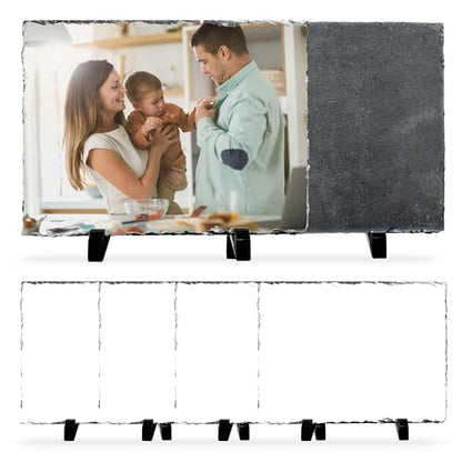 6 Pcs Sublimation Slate Blanks 7.5"x5.7", Sublimation Plaque Photo Slate Rock Stone Picture Frame Blanks Bulk with Display Stand for Gifts Memorials Desktop, Individually Packaged, Rectangular - size: 6"x8"(6 pcs)
