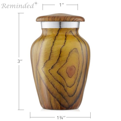 Reminded Small Cremation Keepsake Urns for Human Ashes, Set of 4 Teak Wood Grain Miniature Urns with Velvet Case and Bags