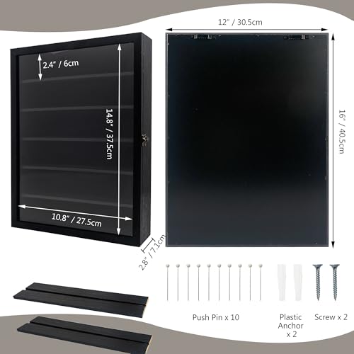 12x16 Wooden Shadow Box Frame with Removable Shelves Deep Display Case for Military Medals Keepsakes Black - color: Black, size: 12x16