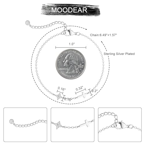 Moodear Cross Bracelet for Women, Dainty Sterling Silver/Gold Plated Gift | Christian Religious Gifts for Teen, Stocking Stuffers, Adjustable Link Bracelets, Sparkling CZ Cross, Non Tarnish Jewelry - color: Silver CZ Flower Cross Bracelet