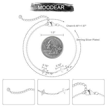 Moodear Cross Bracelet for Women, Dainty Sterling Silver/Gold Plated Gift | Christian Religious Gifts for Teen, Stocking Stuffers, Adjustable Link Bracelets, Sparkling CZ Cross, Non Tarnish Jewelry - color: Silver CZ Flower Cross Bracelet