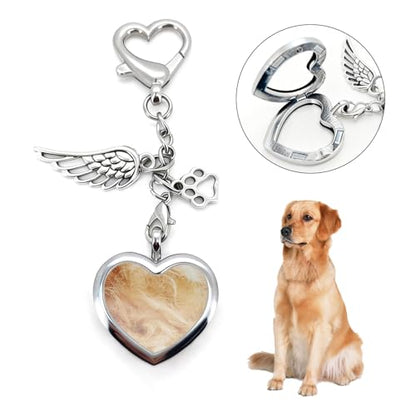 Pet Loss Sympathy Gift for Dog or Cat Owners, Heart Fur Memorial Keychain, Stainless Steel & Glass Keepsake Locket, Emotional Pet Remembrance Keyring for Daily Carry or Bag Charm