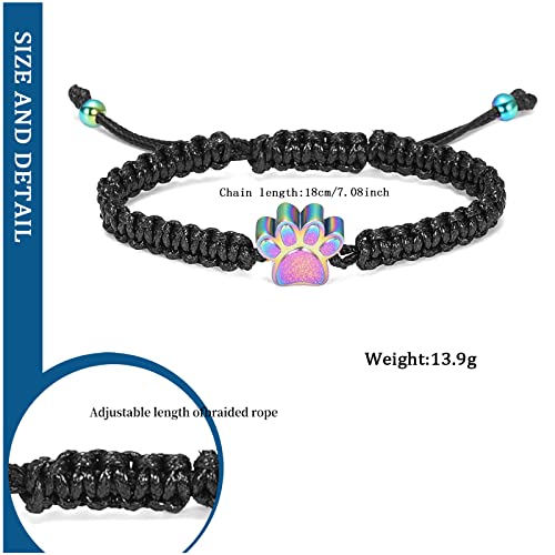 constantlife Cremation Bracelet for Pets Ashes - Dog Paw Pendant Bangle Stainless Steel Memorial Urn Jewelry - color: Black Rope-Colorful