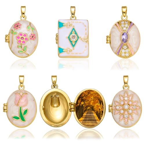 Enamel Locket Picture Charms for Jewelry Making, 5Pcs | Vintage Charms, Metal Pendants, Photo Accessories, Jewelry Findings, DIY Memorial Craft Supplies for Necklaces and Keychains