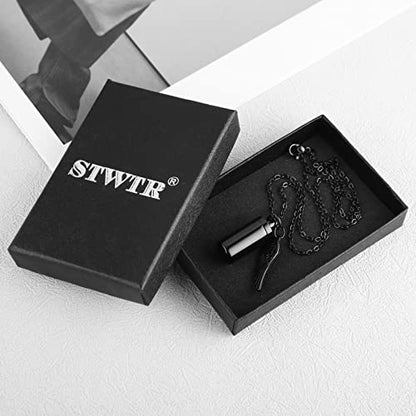 STWTR Stainless Steel Cylindrical Souvenir Capsule Pill Pendant Necklace, Cremated Ashes Pill Container Necklace - color: Black-A
