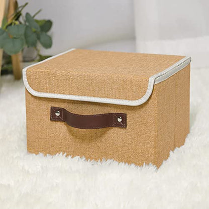 ANMINY Fabric Storage Box Bins with Lids, Khaki, 10"x8"x7" - color: Khaki, size: Small (Pack of 1)