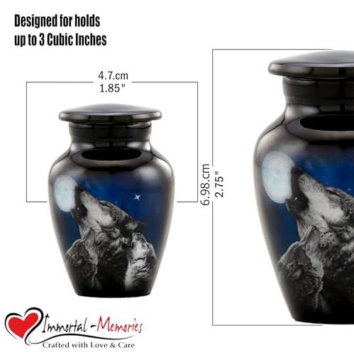 Midnight Wolves Keepsake Urn - 3 Wolves Mini Cremation Urn for Ashes - Wolves Howling at The Moon Sharing Urn - Wolf Urn - Moonlit Wolves Memorial Token Urn with Premium Box & Bag (Keepsake) - size: Mini (Keepsake)