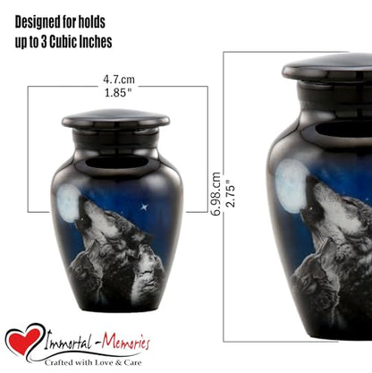 Midnight Wolves Keepsake Urn - 3 Wolves Mini Cremation Urn for Ashes - Wolves Howling at The Moon Sharing Urn - Wolf Urn - Moonlit Wolves Memorial Token Urn with Premium Box & Bag (Keepsake) - size: Mini (Keepsake)