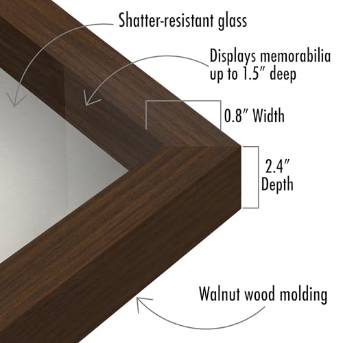 Americanflat 11x11 Shadow Box Frame with Shatter-Resistant Glass - Silhouette Collection - Large Shadow Box Display Case for Tabletop and Wall Display - Walnut with Soft Felt Back | Shatter-resistant glass, 1.5 inch interior depth, displays keepsakes, med