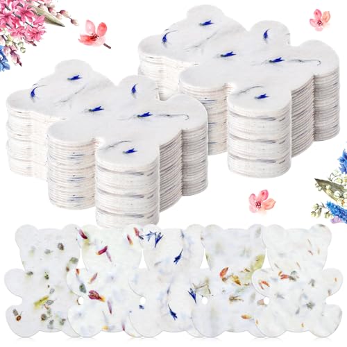 Dunzoom 50 Pcs Plantable Seed Paper Tags Wildflower,Bear | Handmade Recycled with Real Petals, For Wedding Shower Favors Birthday Party, 10 Styles Packets - style: Bear